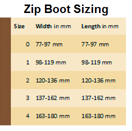 sizing chart for zip boot